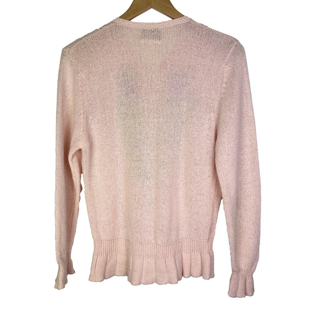 Vintage 90s Cottagecore Hand Embroidered Pink Knit Cardigan Sweater size SP - Picture 3 of 6